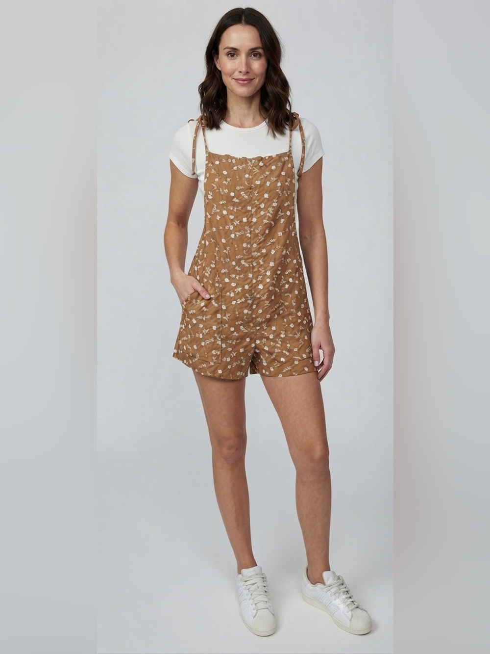 Vanilla Star Tan Floral Romper